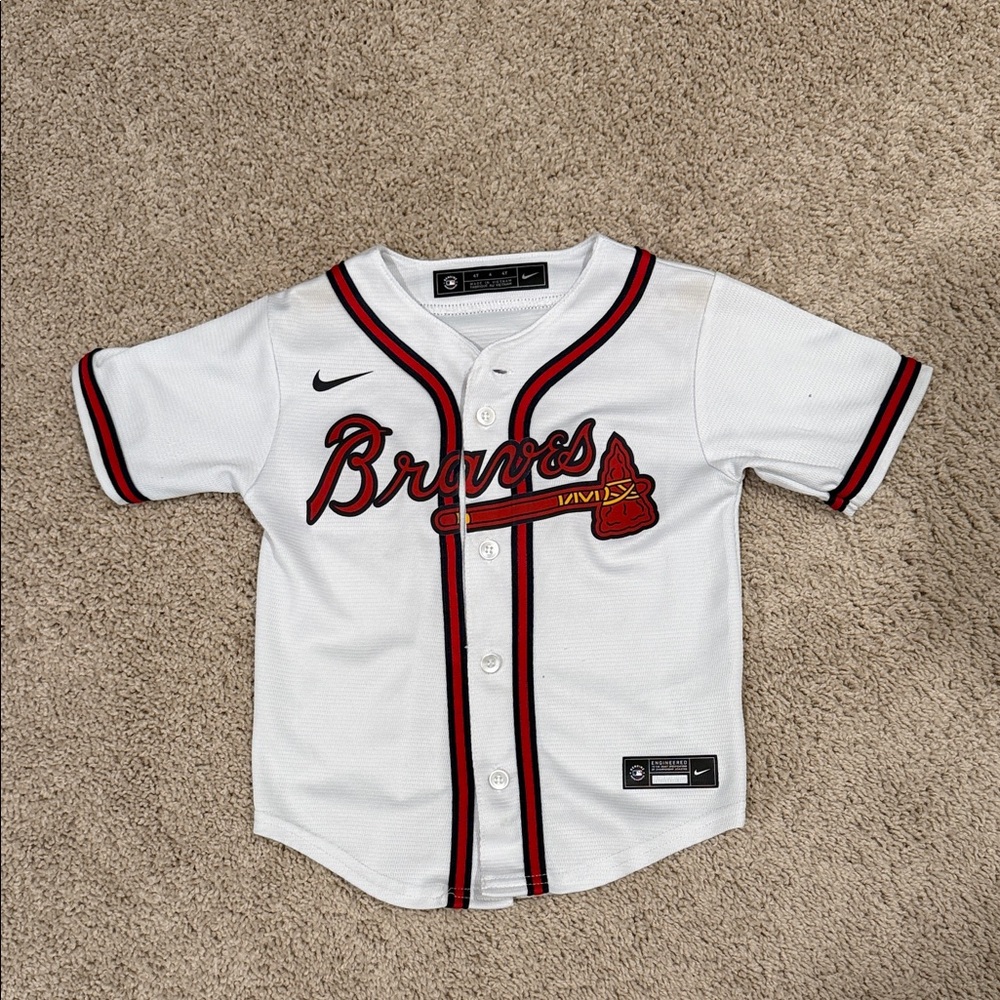 Nike Kids White and Red Braves Jersey